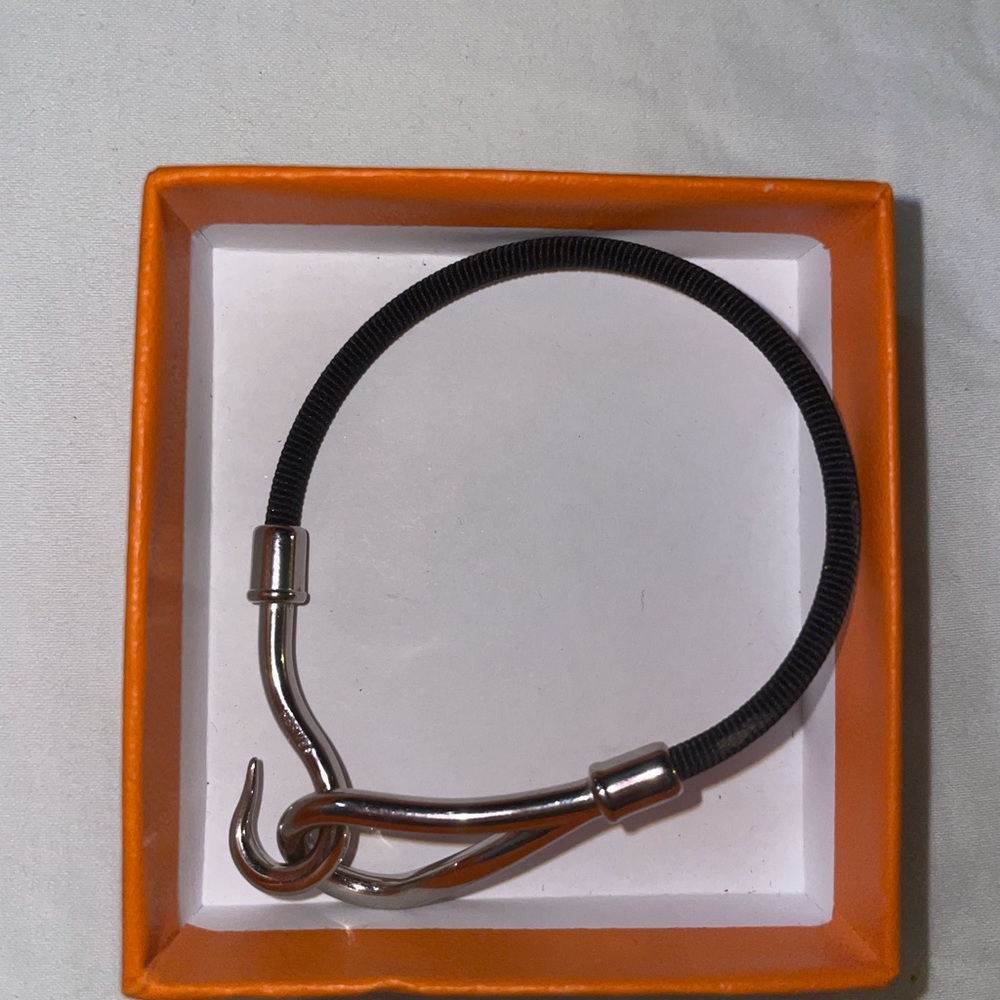 Hermès thin black hook bracelet